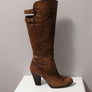 Women's Knee-High Brown Leather Boots 2" heel